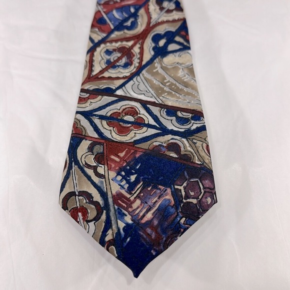 Arthur Barry - Floral Abstract in Blue, Red, & Gold - Men’s Necktie ⭐️ EUC - Picture 2 of 5